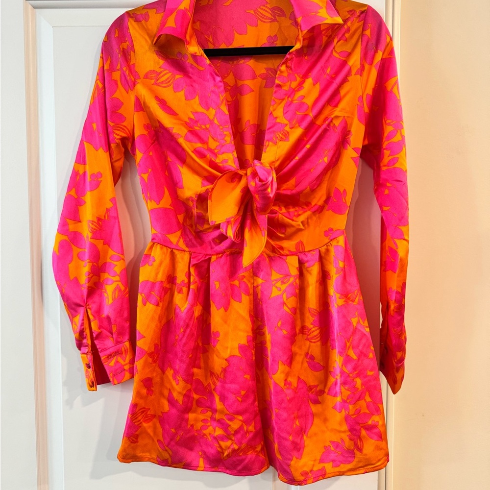 NWOT Vibrant Orange and Pink Floral romper